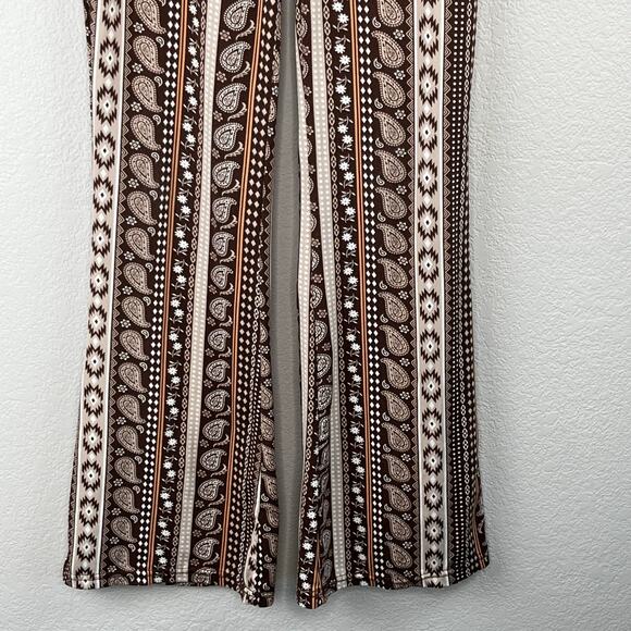 Shosho Brown Aztec Paisley Floral Stripe Flared T-Shirt Legging Pants Small - Picture 6 of 10